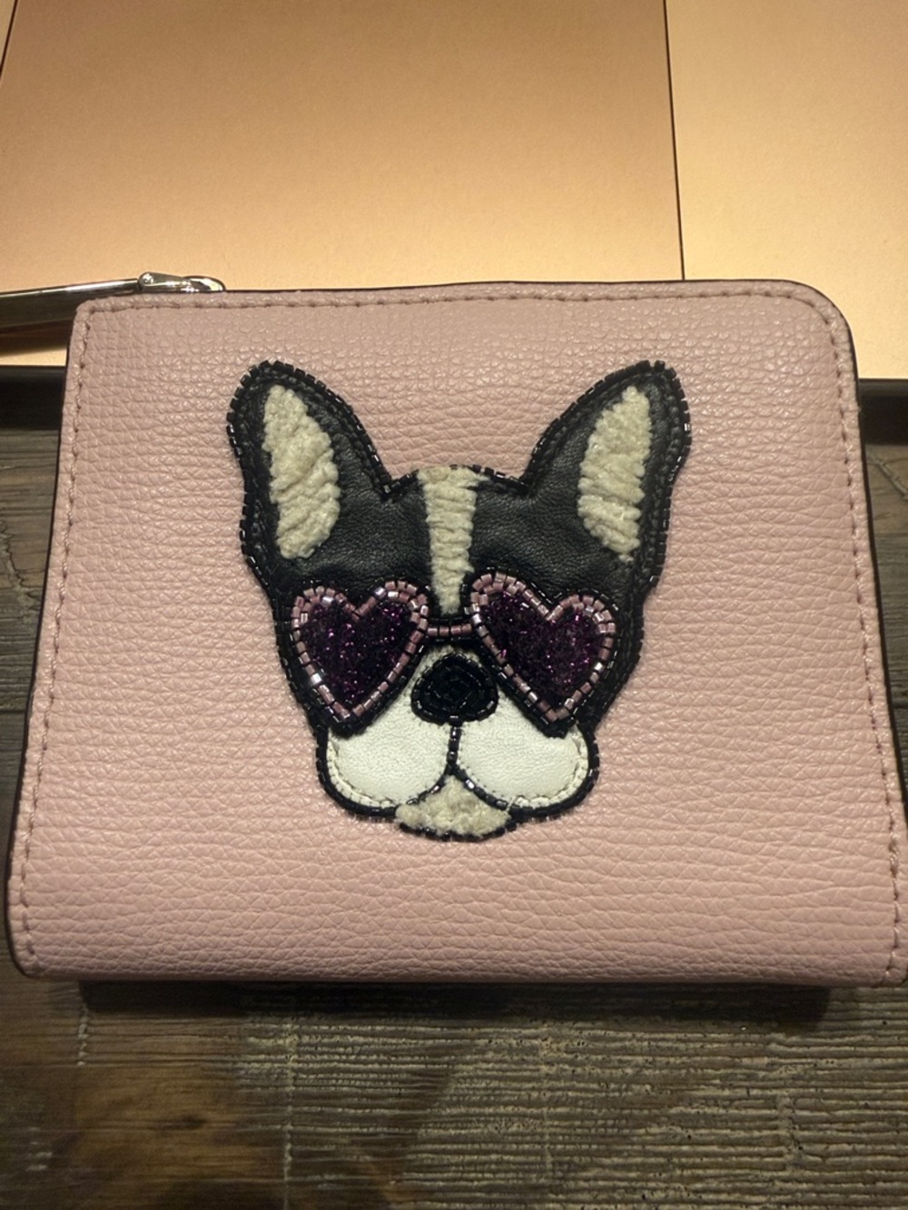 Kate Spade Pink Dog Face Zip Wallet with Heart Sunglasses